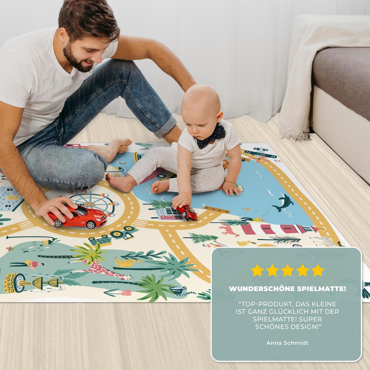 KINDERTEPPICH Riesenrad - Stadt - Tiere - Auto - Kinder Kinderzimmer 90x135 cm - Multicolor, Kunststoff (90/0.3cm) - OnlyWow