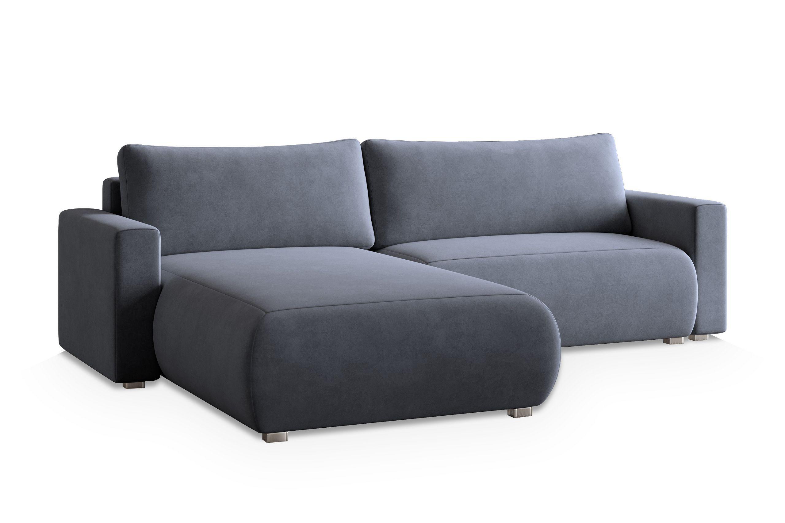 ECKSOFA TURIN M Grau Velours-Stoff mit Schlaffunktion - Grau, Holz/Kunststoff (265/183cm) - MASSENO