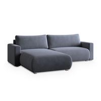 ECKSOFA TURIN M Grau Velours-Stoff mit Schlaffunktion - Grau, Holz/Kunststoff (265/183cm) - MASSENO