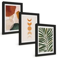 BILDER SET 3er Set - 20x30 cm Schwarzer Rahmen - Abstrakte Blattformen - Schwarz, Kunststoff (20/30cm) - TULUP
