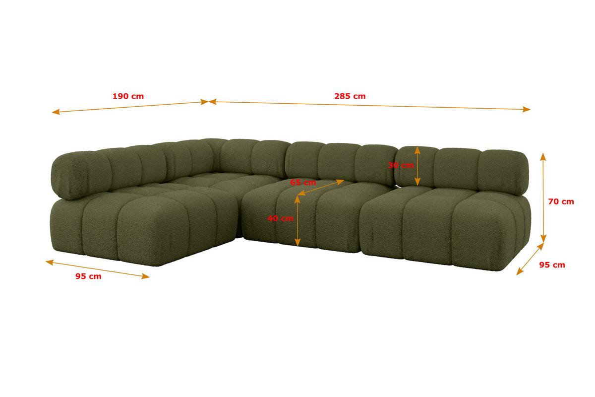 ECKSOFA modulares Sofa Samaro-L2 - 285x190x70 cm Grün Bouclé - Grün, Holzwerkstoff/Textil (285/190cm) - ALTDECOR