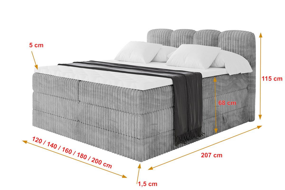 BOXBETT mit Matratze H3|H4 - NINA KING - 180x200 cm - Hellgrau - Hellgrau, Holzwerkstoff (180/200cm) - ALTDECOR