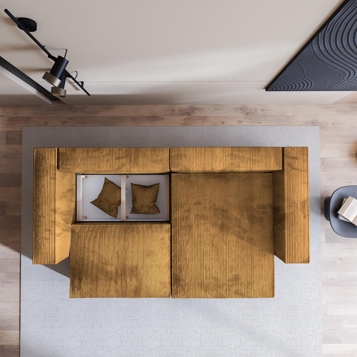 ECKSOFA NERIO P Gelb Kordstoff mit Schlaffunktion - Gelb/Grau, Holz/Kunststoff (245/148cm) - MASSENO