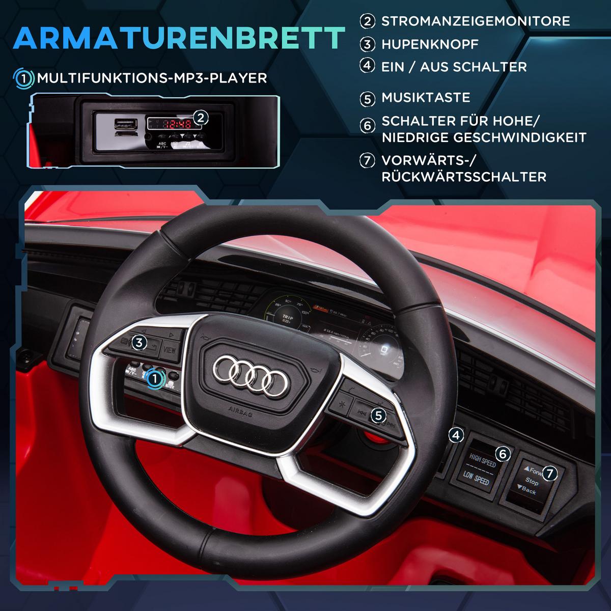 KINDER Elektroauto mit Fernbedienung, Musikfunktion, bis 5 km/h, Rot - Rot, Metall (108/60/47cm) - HOMCOM