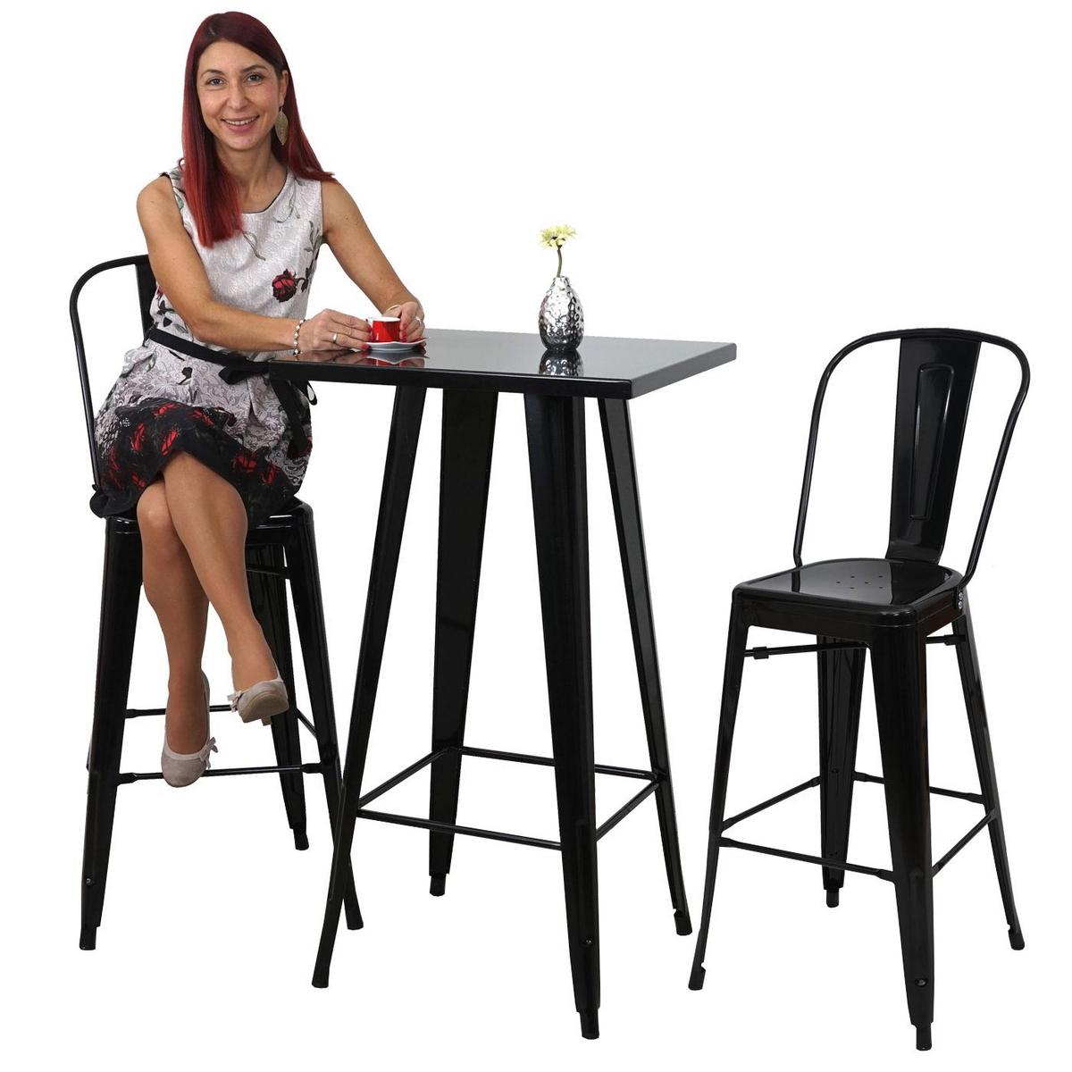 STEHTISCH-SET METALL eckig Schwarz 3er-Set - Schwarz, Metall (60/60/105cm) - MCW