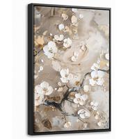 LEINWAND Bilder mit Rahmen - Blumen - Weiß - Gold - Beige - Luxus - 20x30 - Greige, Textil (20/30cm) - MuchoWow