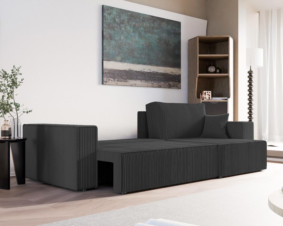 ECKSOFA mit Schlaffunktion und Bettkasten, Schwarz - Schwarz, Holzwerkstoff/Textil (145/276cm) - Idohome