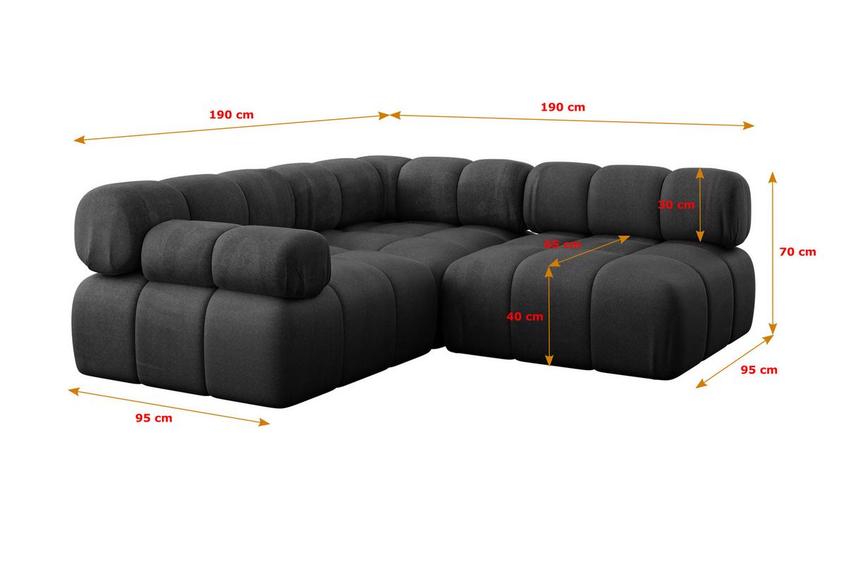 ECKSOFA modulares Sofa Mende-L1 - 190x190x70 cm Schwarz Velours - Schwarz, Holzwerkstoff/Textil (190/190cm) - ALTDECOR