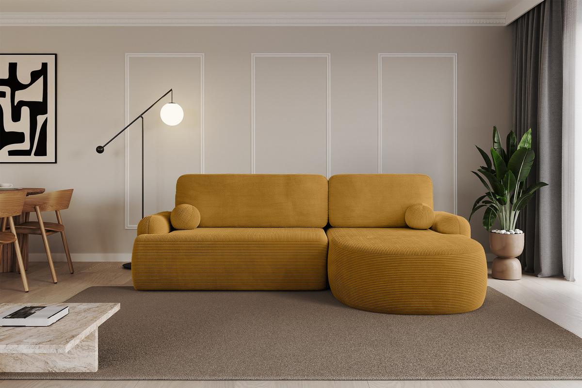 ECKSOFA mit Schlaffunktion und Bettkasten LIRA-L - 264x172x89 Senfgelb - Sandfarben, Holzwerkstoff/Textil (172/264cm) - ALTDECOR