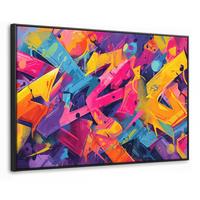 LEINWAND Bilder mit Rahmen - Abstrakt - Formen - Farbenfroh - 90x60 - Magenta, Textil (90/60cm) - MuchoWow