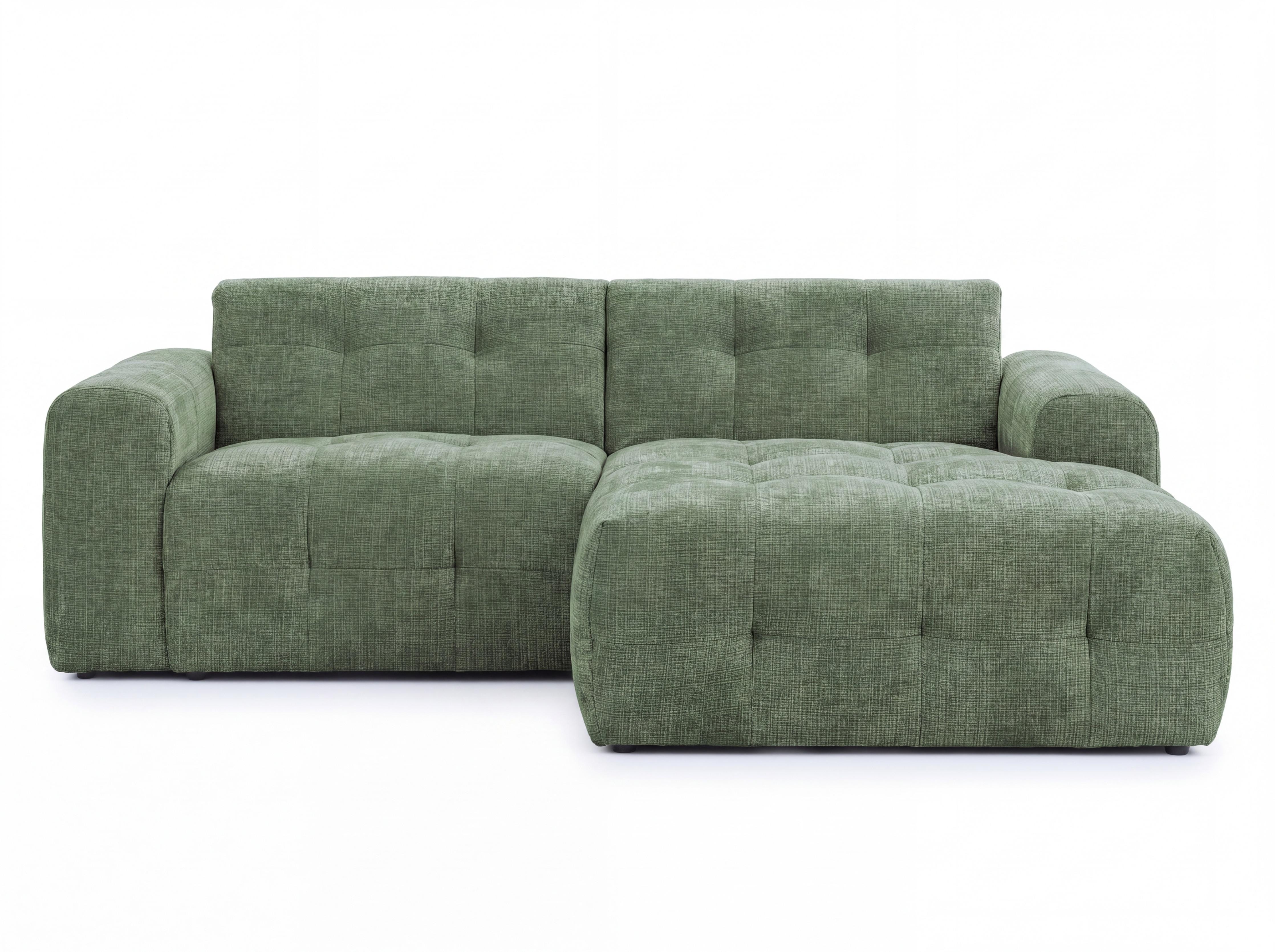 ECKSOFA mit Ottomane rechts, raffinierten Steppungen, Wellenunterfederung, B234/T161/H79 cm, Chenille-Bezug in Grün / 21039 - Schwarz/Grün, Kunststoff/Textil (234/79/161cm) - luma-home