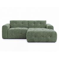 ECKSOFA mit Ottomane rechts, raffinierten Steppungen, Wellenunterfederung, B234/T161/H79 cm, Chenille-Bezug in Grün / 21039 - Schwarz/Grün, Kunststoff/Textil (234/79/161cm) - luma-home