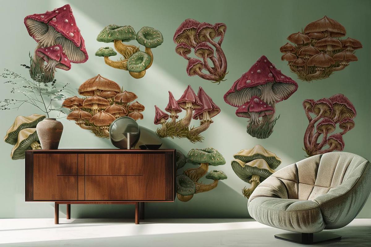 WANDAUFKLEBER 100x48cm - Pilzwiese - Multicolor, Kunststoff (100/48/0.1cm) - Wallfluent