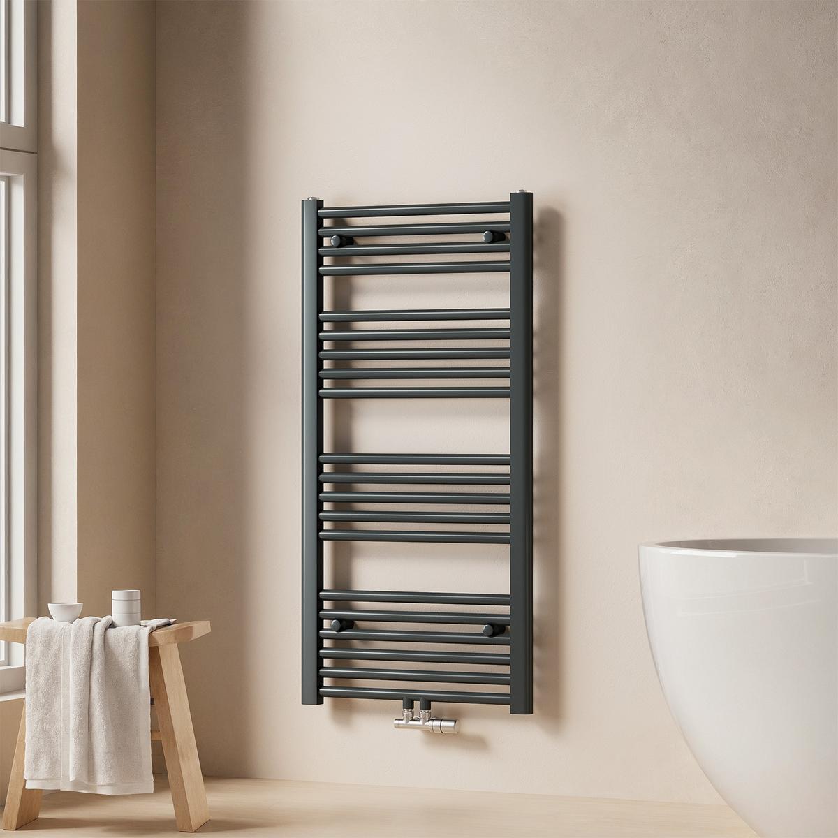 HEIZKÖRPER wasserführender Handtuchheizkörper Anthrazit 100/50/3 cm - Anthrazit, Metall (50/100/3cm) - EMKE