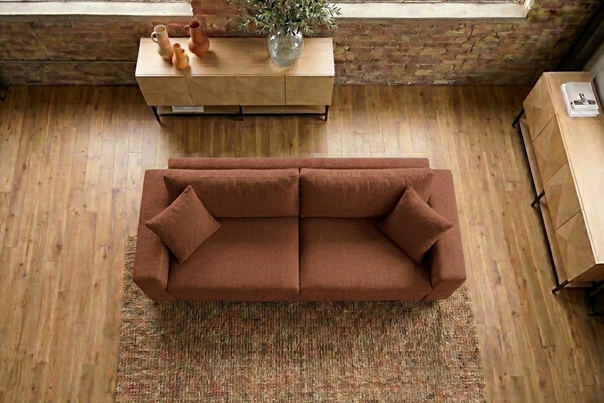 SOFA AMINA Braun Flachgewebe - Schwarz/Braun, Buchenholz/Textil (228/82/101cm) - KAWOLA
