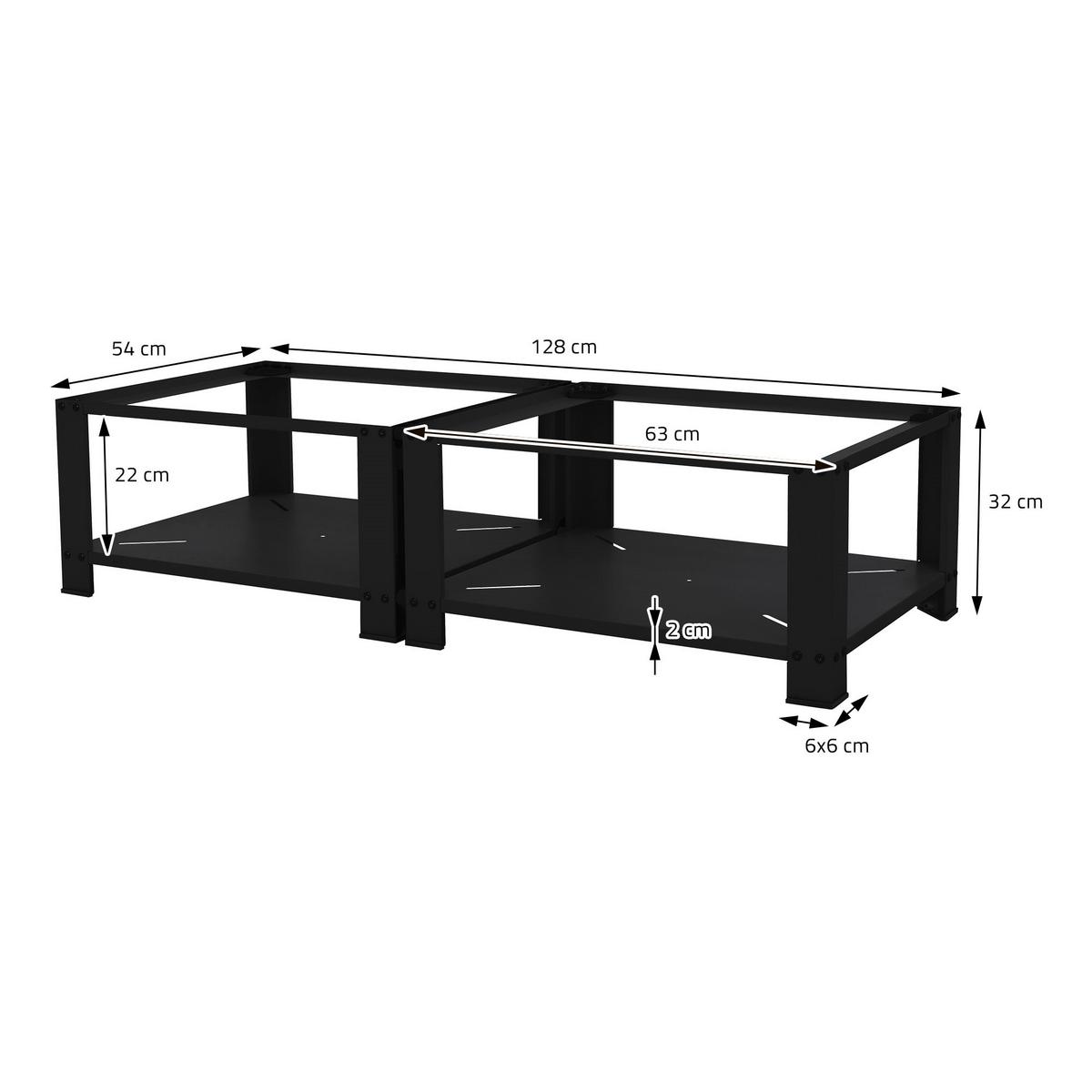 DOPPEL WASCHMASCHINEN UNTERGESTELL 2 Ablagen Schwarz 128x54 cm aus Stahl - Schwarz, Metall (128/32/54cm) - ML-DESIGN