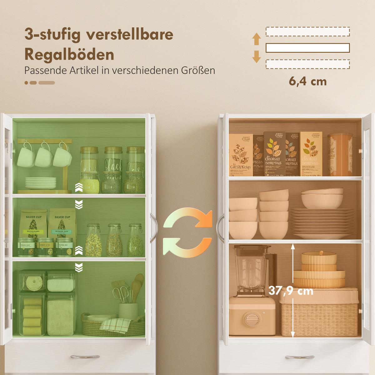 KÜCHENSCHRANK Spanplatte Hartglas Weiß - Silberfarben/Weiß, Holzwerkstoff/Metall (35/180/60cm) - HOMCOM
