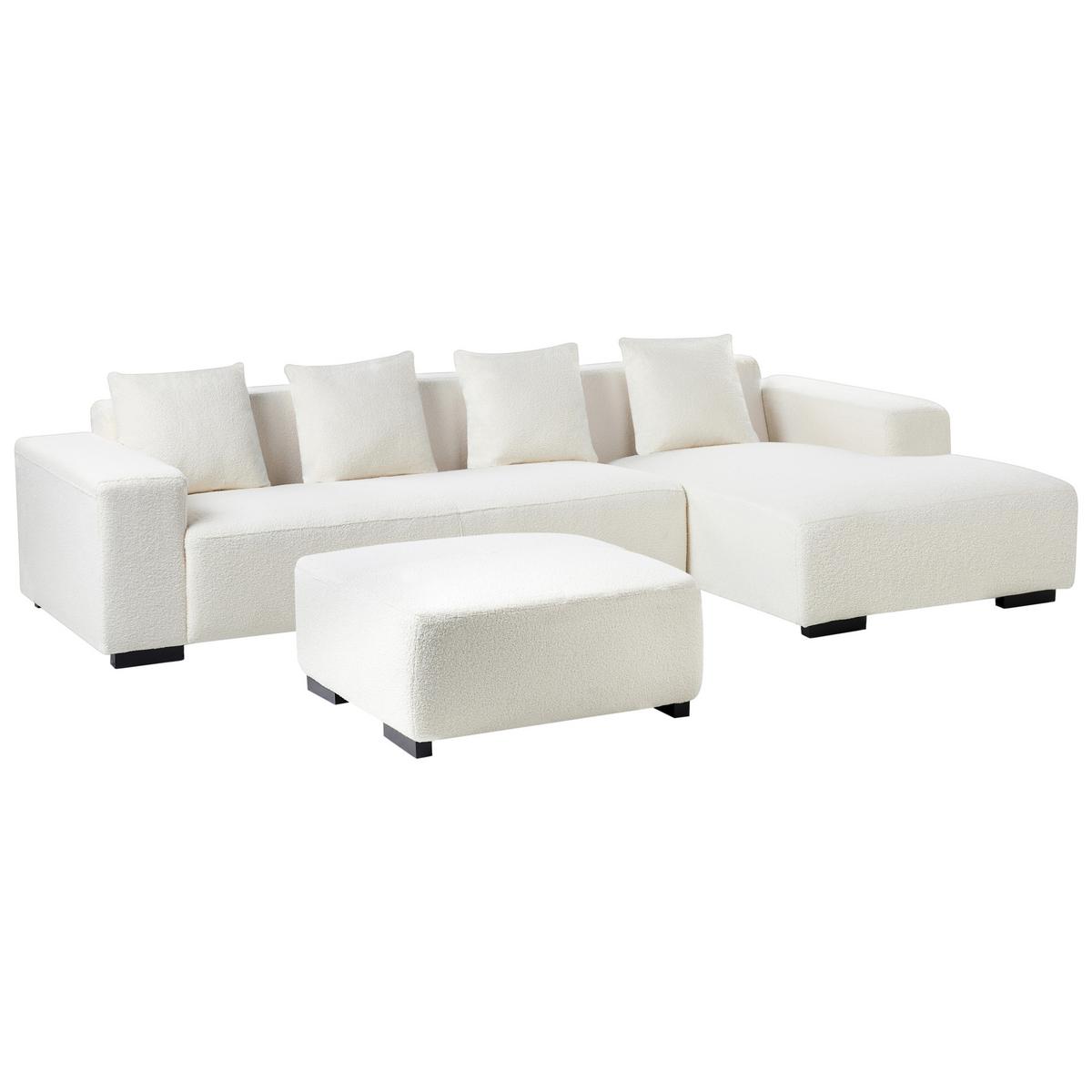 ECKSOFA 4-Sitzer Bouclé Weiß mit Ottomane linksseitig Lungo - Schwarz/Weiß, Textil (285/160cm) - Beliani