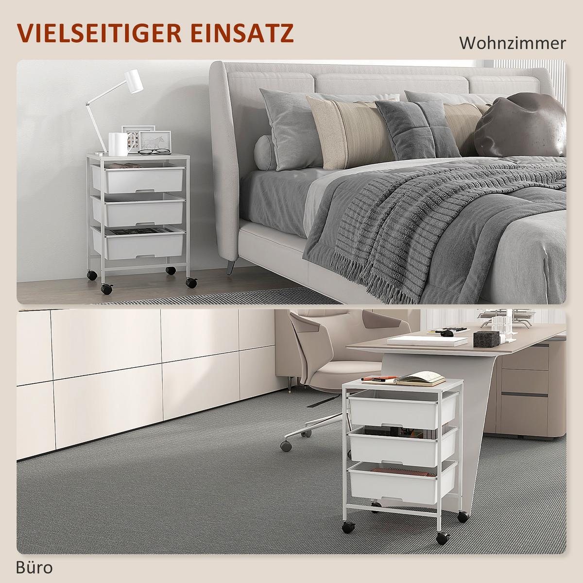 ROLLWAGEN, Servierwagen mit 3 Etagen, 40,8 x 33,5 x 60,5 cm, Weiß - Weiß, Metall (33.5/60.5/40.8cm) - HOMCOM