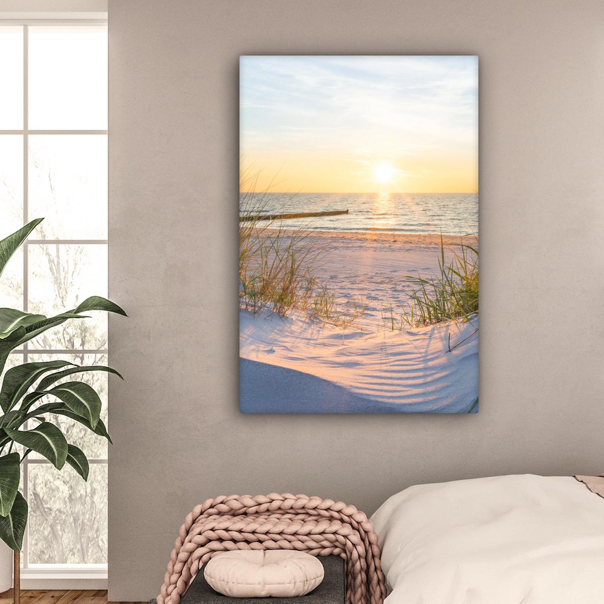 LEINWANDBILD Strand - Sonne - Düne - Gras - Sand - Horizont Deko XXL 80x120 cm - Hellblau, Textil (80/120cm) - MuchoWow
