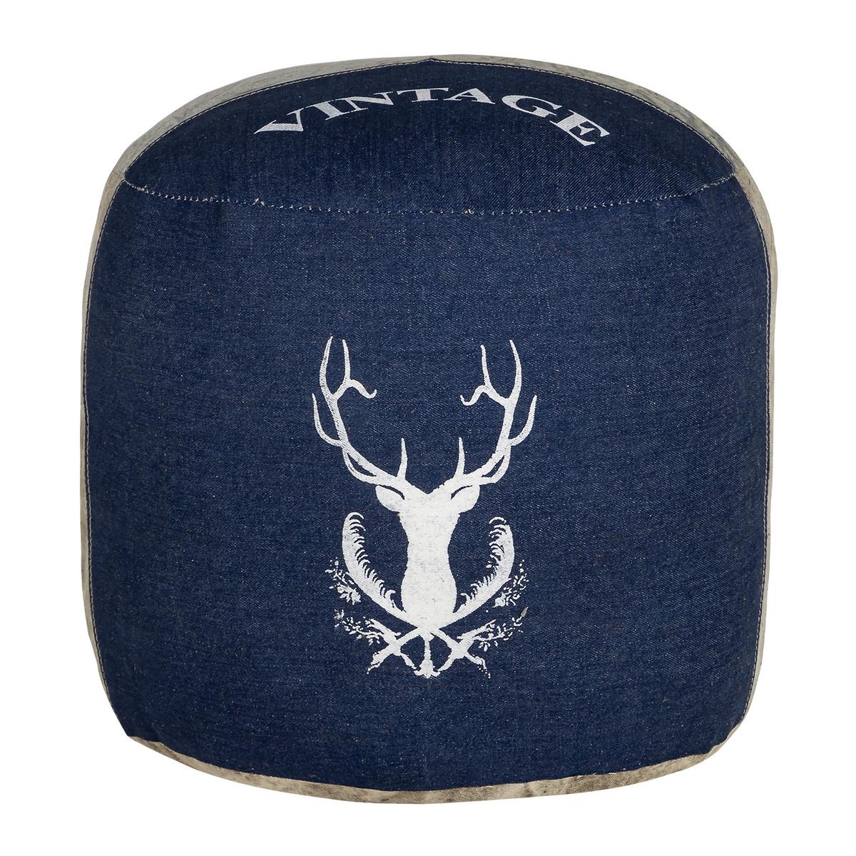 SITZPOUF rund 35x43cm Natur/Blau aus Segeltuch/Jeans Baumwolle Füllung - Naturfarben, Textil (35/43/35cm) - WOMO-DESIGN
