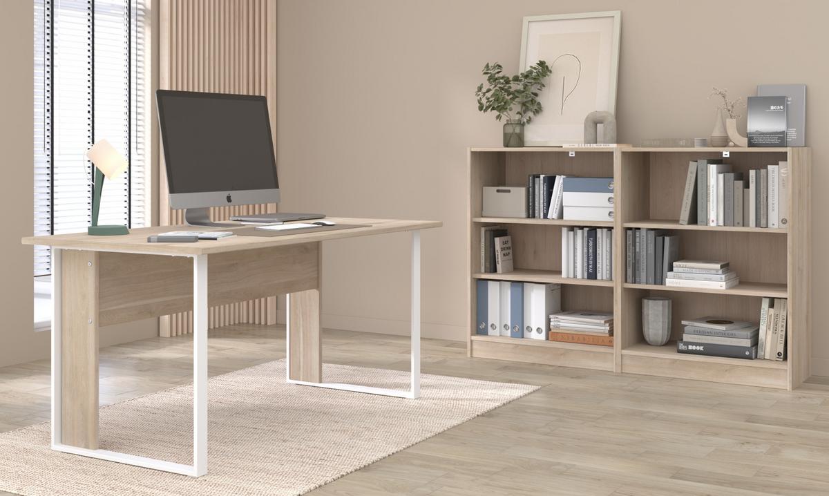 BÜROMÖBEL Set Eiche, weiß, Schreibtischkombination mit Schreibtisch und 2x Regal - Eichefarben/Weiß, Holzwerkstoff/Metall (80/150/73cm) - Parisot Meuble