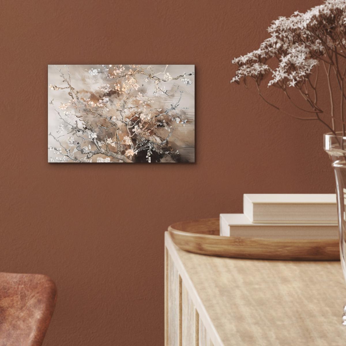 METALLBILD Mandelblüte - Kunst - Van Gogh - Beige - Abstrakt 30x20 cm - Braun, Metall (30/20cm) - MuchoWow