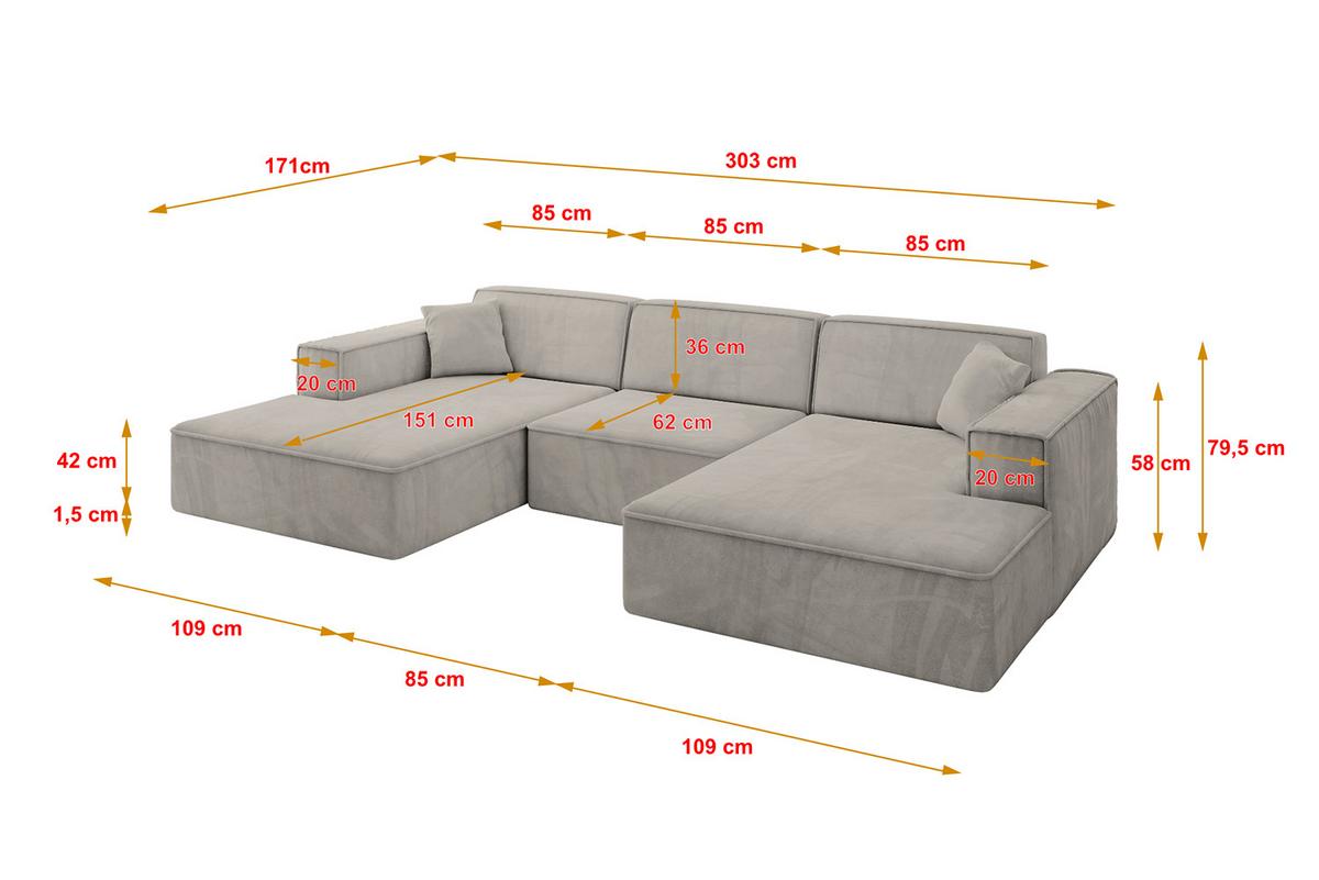 WOHNLANDSCHAFT IREA-U1-v4 - 303x171x79 cm Hellbraun - Hellbraun, Holzwerkstoff/Textil (303/79/171cm) - ALTDECOR