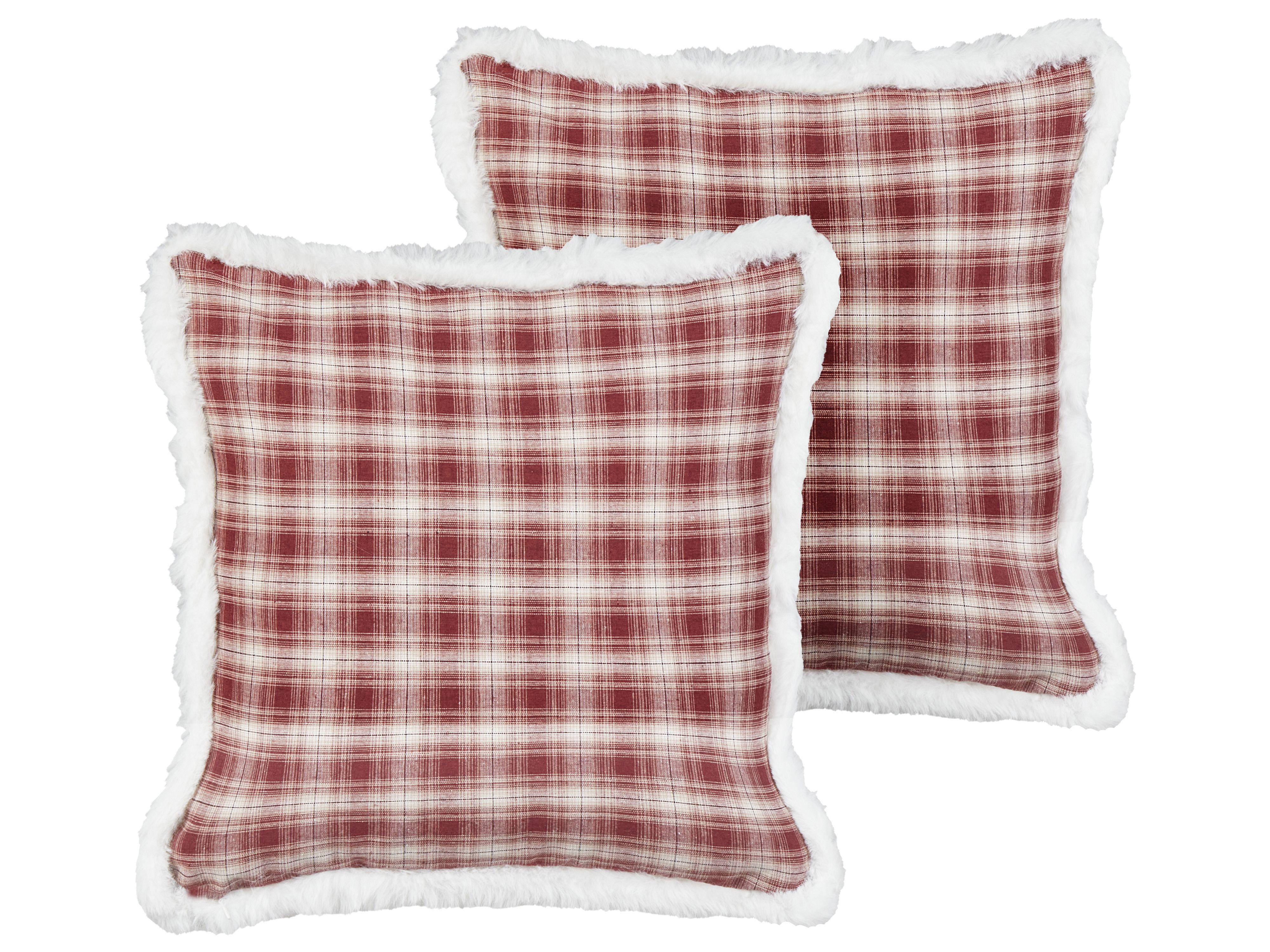 DEKOKISSEN 2er-Set Dunkelrot 45/45 cm Brookies - Beige/Schwarz, Textil (45/45cm) - Beliani