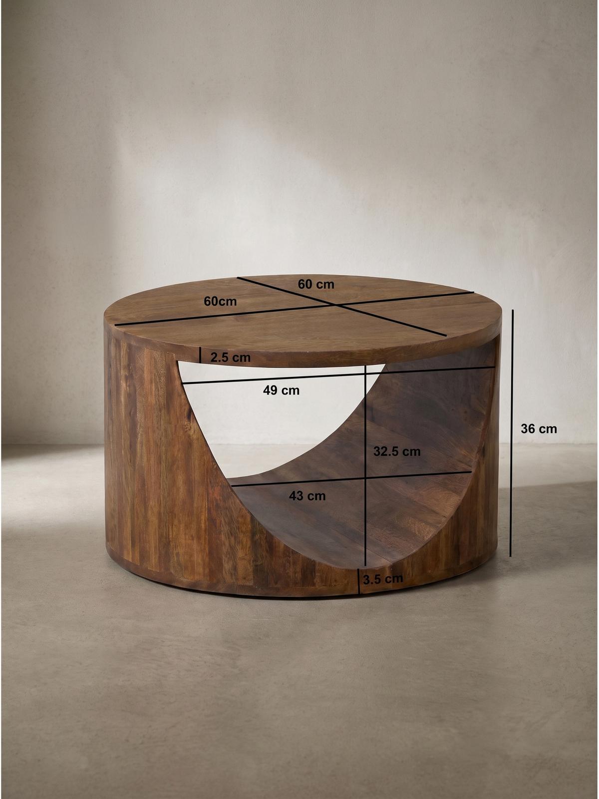 COUCHTISCH ANTEQUERA, Mango Massivholz, mit Ablagen, Ø 60 x 36 cm - Dunkelbraun/Braun, Mangoholz/Holz (60/60/36cm) - KADIMA DESIGN