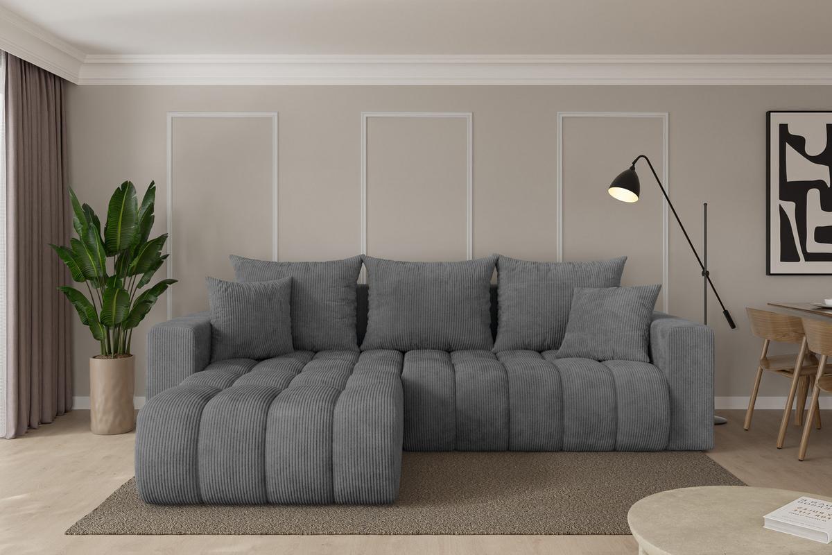 ECKSOFA mit Schlaffunktion Ottomane Links MILA-L-v1 277x195x86 Dunkelgrau Cord - Dunkelgrau/Schwarz, Holzwerkstoff/Kunststoff (277/194cm) - ALTDECOR