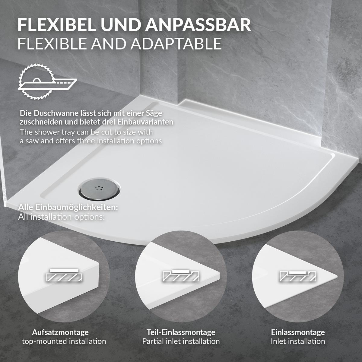 DUSCHWANNE 90x90 cm rund Weiß Duschtasse mit Ablaufgarnitur - Weiß, Kunststoff (90/4/90cm) - LuxeBath