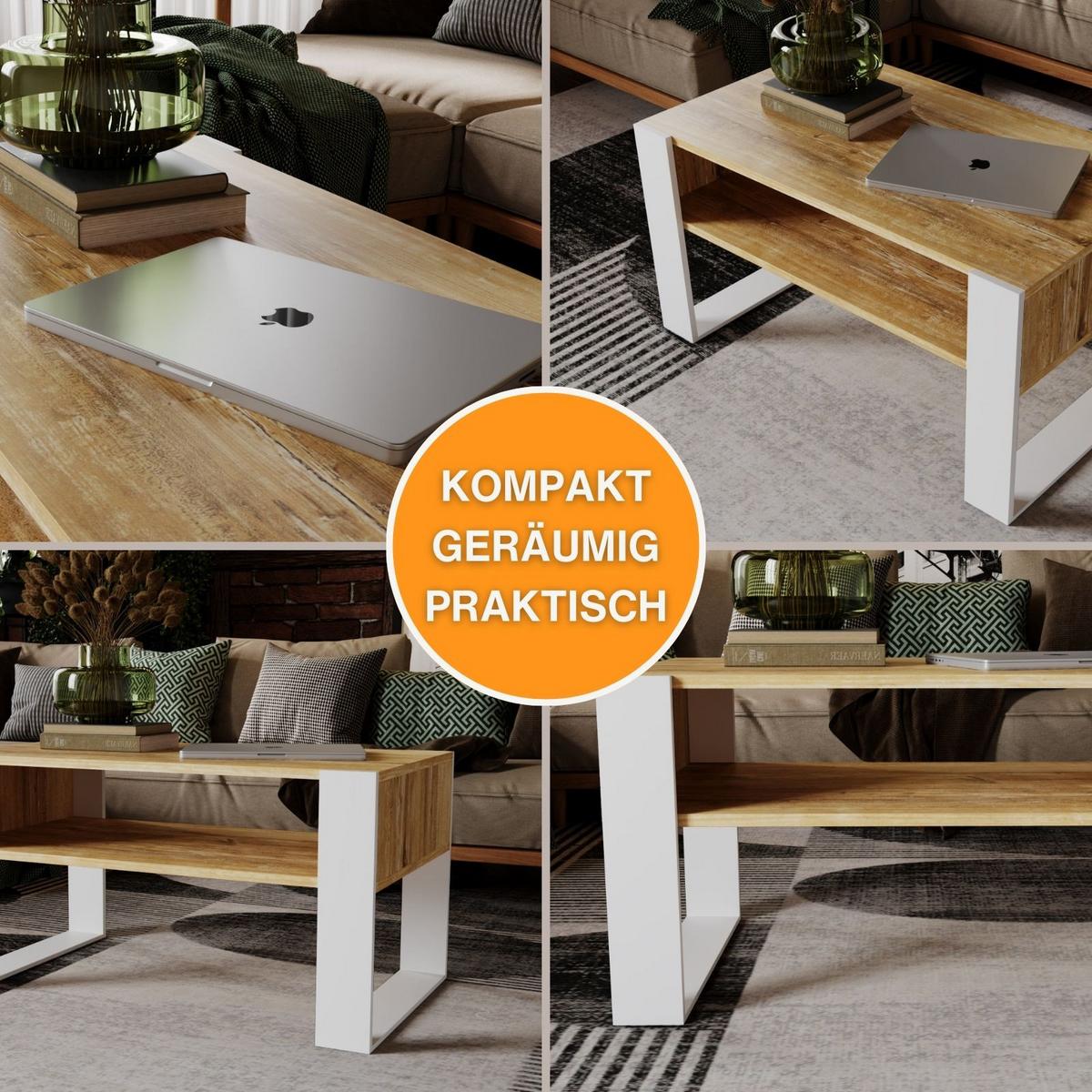 COUCHTISCH Holzwerkstoff rechteckig stabil Kiefer Milford 45/53,6/92cm - Kiefer Milford/Weiß, Holzwerkstoff (53.6/92/45cm) - CraftPAK