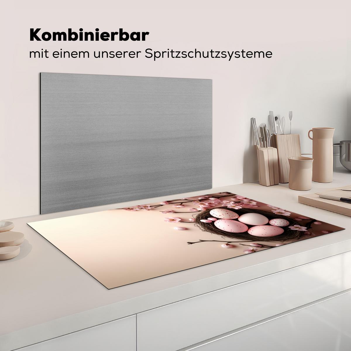 HERDABDECKPLATTE Rosa - Blüten - Eier Ceranfeldabdeckung 90x52 cm - Hellrosa, Kunststoff (90/52/0.2cm) - MuchoWow