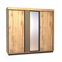 SCHWEBETÜRENSCHRANK Lamelo mit 2 Türen und Spiegel, mit Lamellen, 240 cm, Eiche Wotan - Eiche Wotan, Holzwerkstoff (240/224/52cm) - Beautysofa