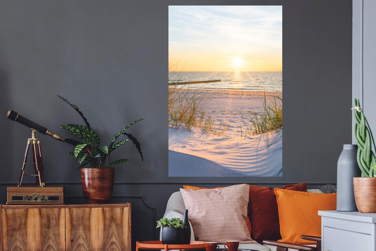WANDTATTOO Strand - Sonne - Düne - Gras - Sand - Horizont Wandaufkleber 80x120 cm - Hellblau, Kunststoff (80/120/0.1cm) - MuchoWow