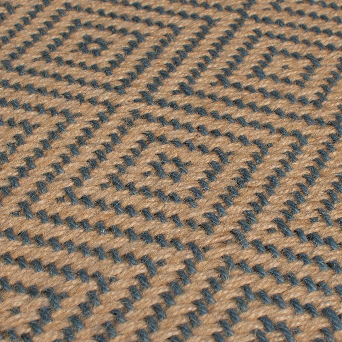 JUTETEPPICH CARRON, geometrisch, Braun-Blau, 200 x 290 cm - Blau/Braun, Naturmaterialien (200/290cm) - KADIMA DESIGN
