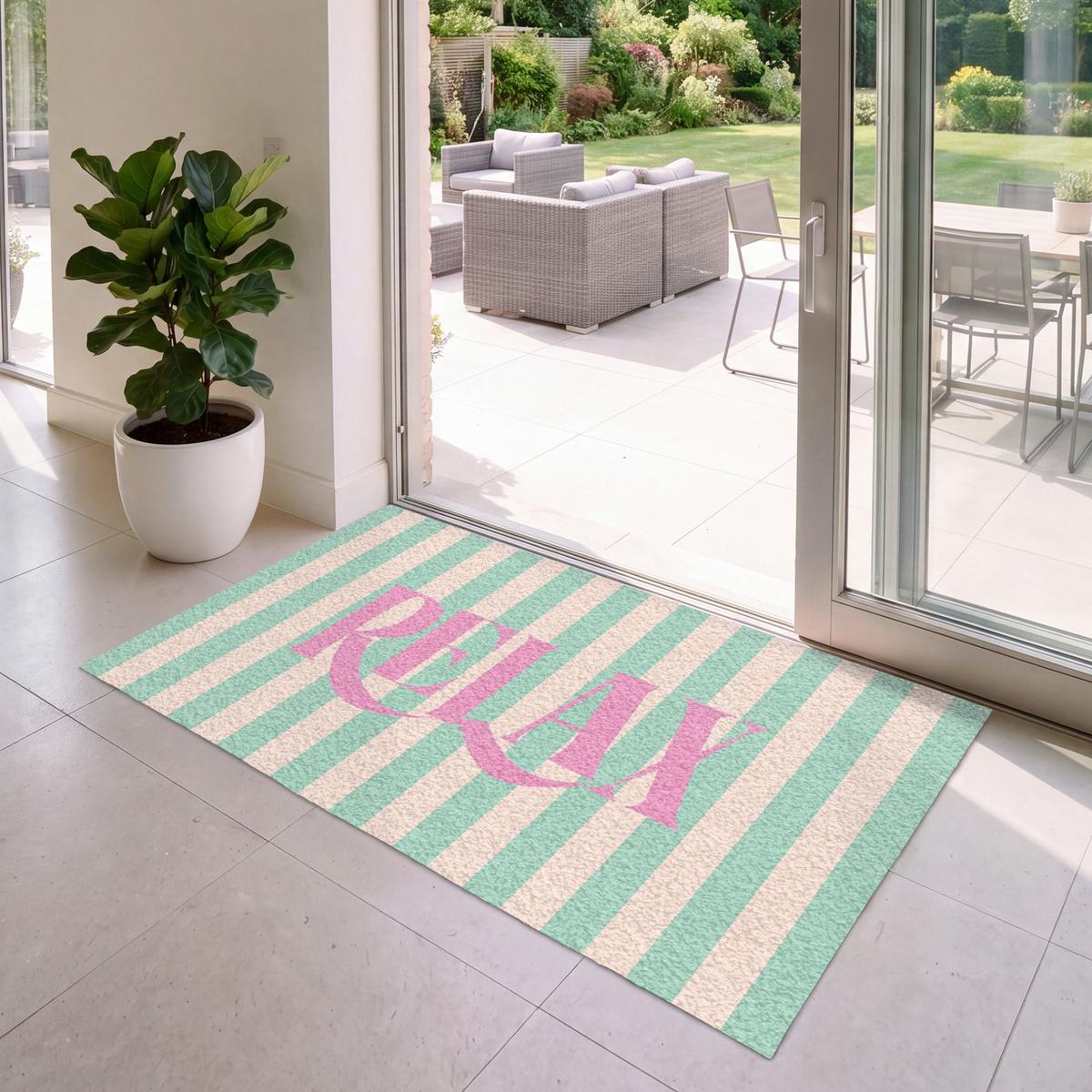 FUSSMATTE Rosa – Grün – Streifen – Entspannung 150x90 cm - Mintgrün, Kunststoff (150/0.4cm) - MuchoWow