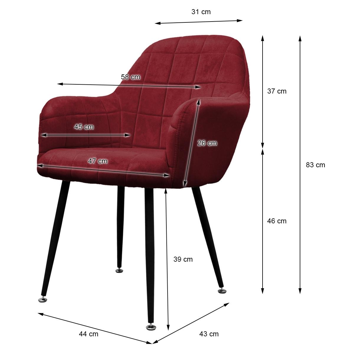 ESSZIMMERSTUHL 6er Set Bordeaux Samt - Bordeaux/Schwarz, Textil/Metall (60/84/58cm) - ECD-Germany