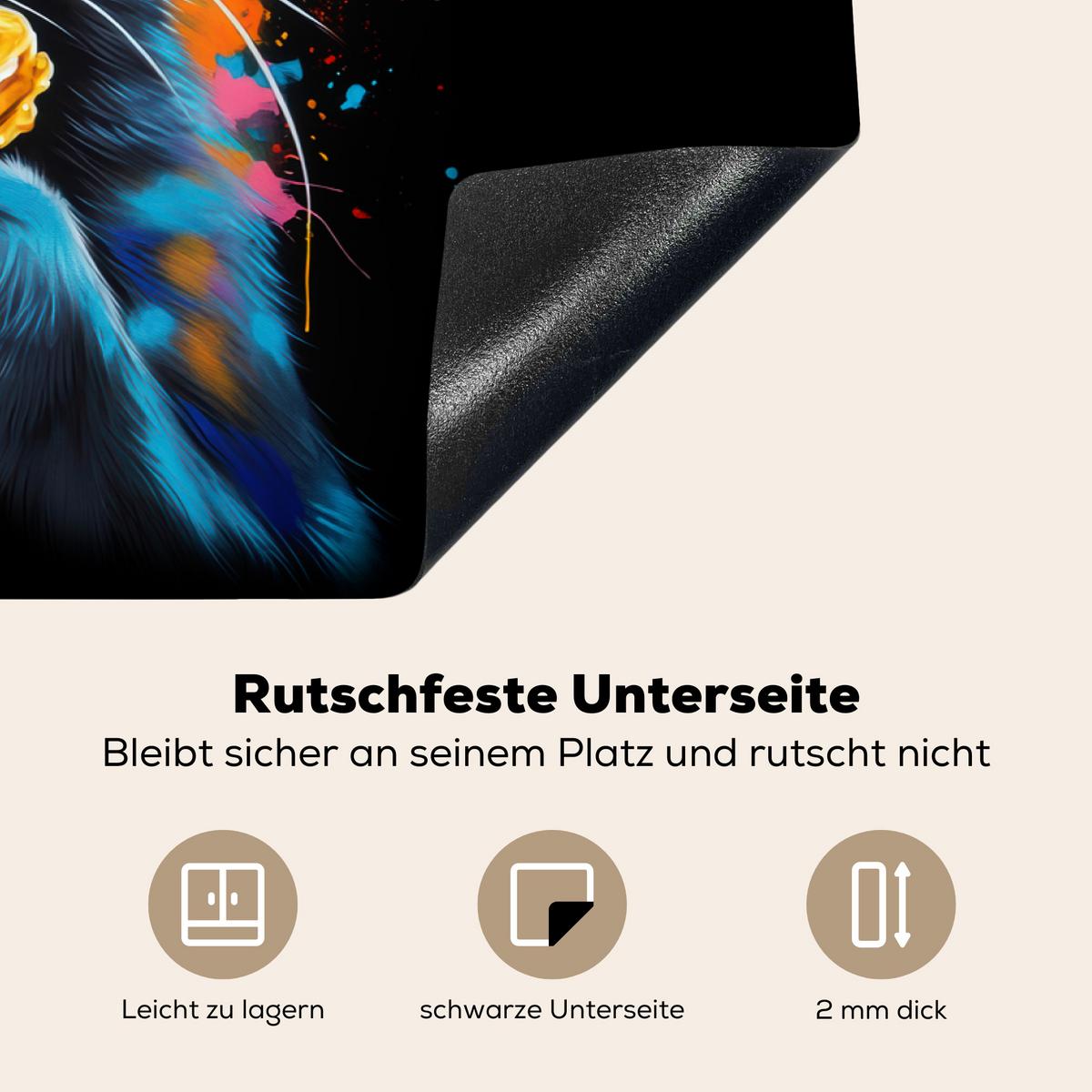 HERDABDECKPLATTE Katze - Graffiti - Bunt - Waffel - Essen Induktionsmatte 81x52 cm - Multicolor, Kunststoff (81/52/0.2cm) - MuchoWow