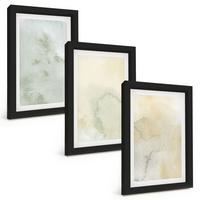BILDER SET 3er Set - 20x30 cm Schwarzer Rahmen - Pastellfarbene Aquarelltexturen - Schwarz, Kunststoff (20/30cm) - TULUP