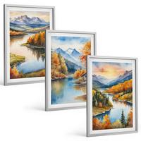 BILDER SET 3er Set - 40x60 cm Silberner Rahmen - Herbstliche Berglandschaften - Silberfarben, Kunststoff (40/60cm) - TULUP
