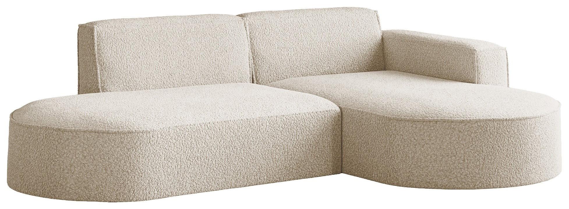 ECKSOFA Hana L-Form 3-Sitzer Ecke Rechts, Boucle, Creme 241/73/168 cm - Creme/Schwarz, Textil/Metall (168/241cm) - WFL GROUP