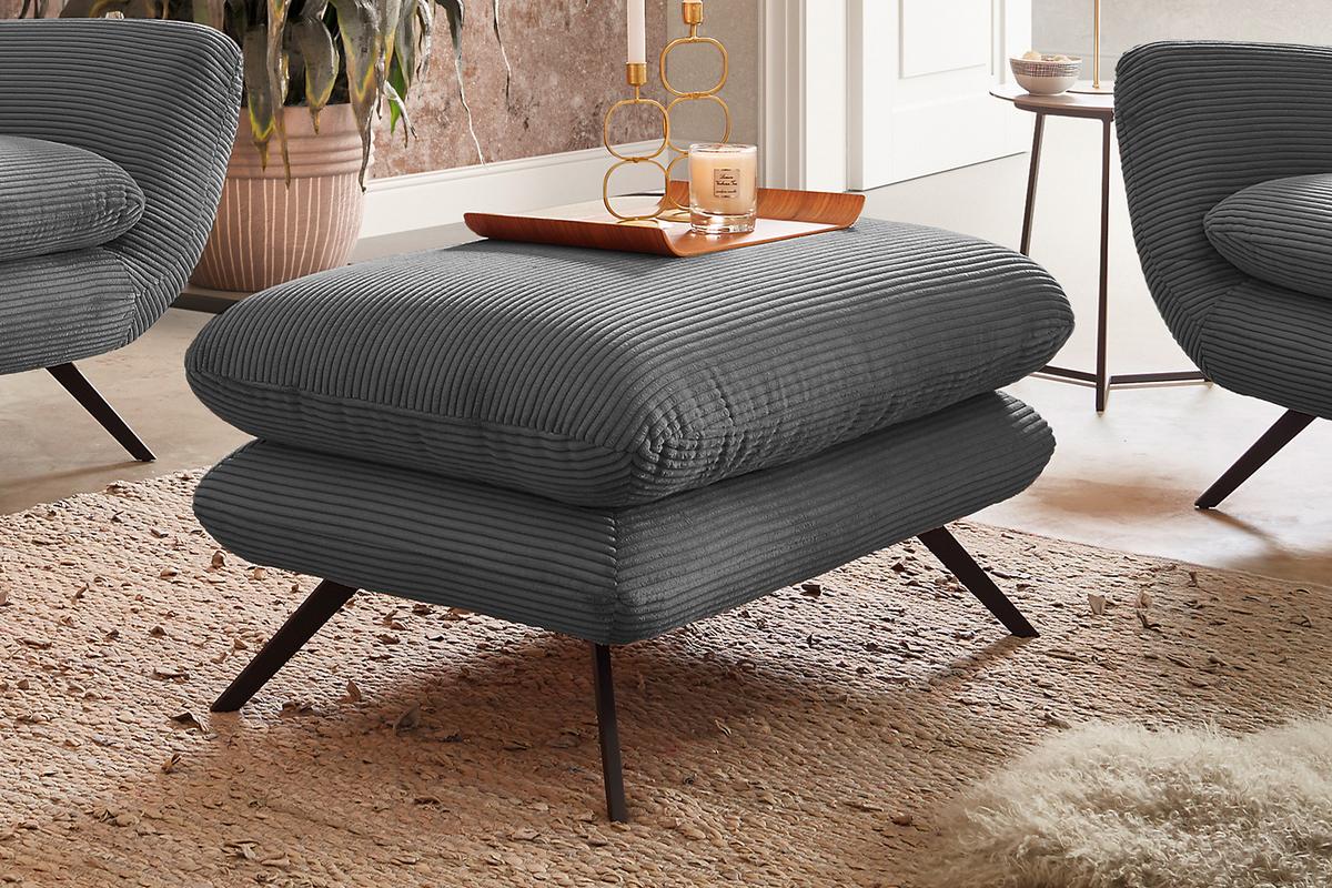 SESSEL CHARME Grau Cord - Schwarz/Grau, Textil/Metall (100/106/95cm) - KAWOLA