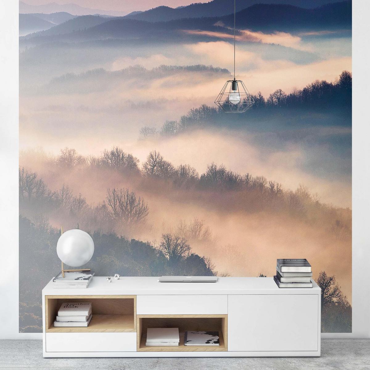 FOTOTAPETE Nebel bei Sonnenuntergang 192/192 cm - Eichefarben, Papier (192/192cm) - Bilderwelten