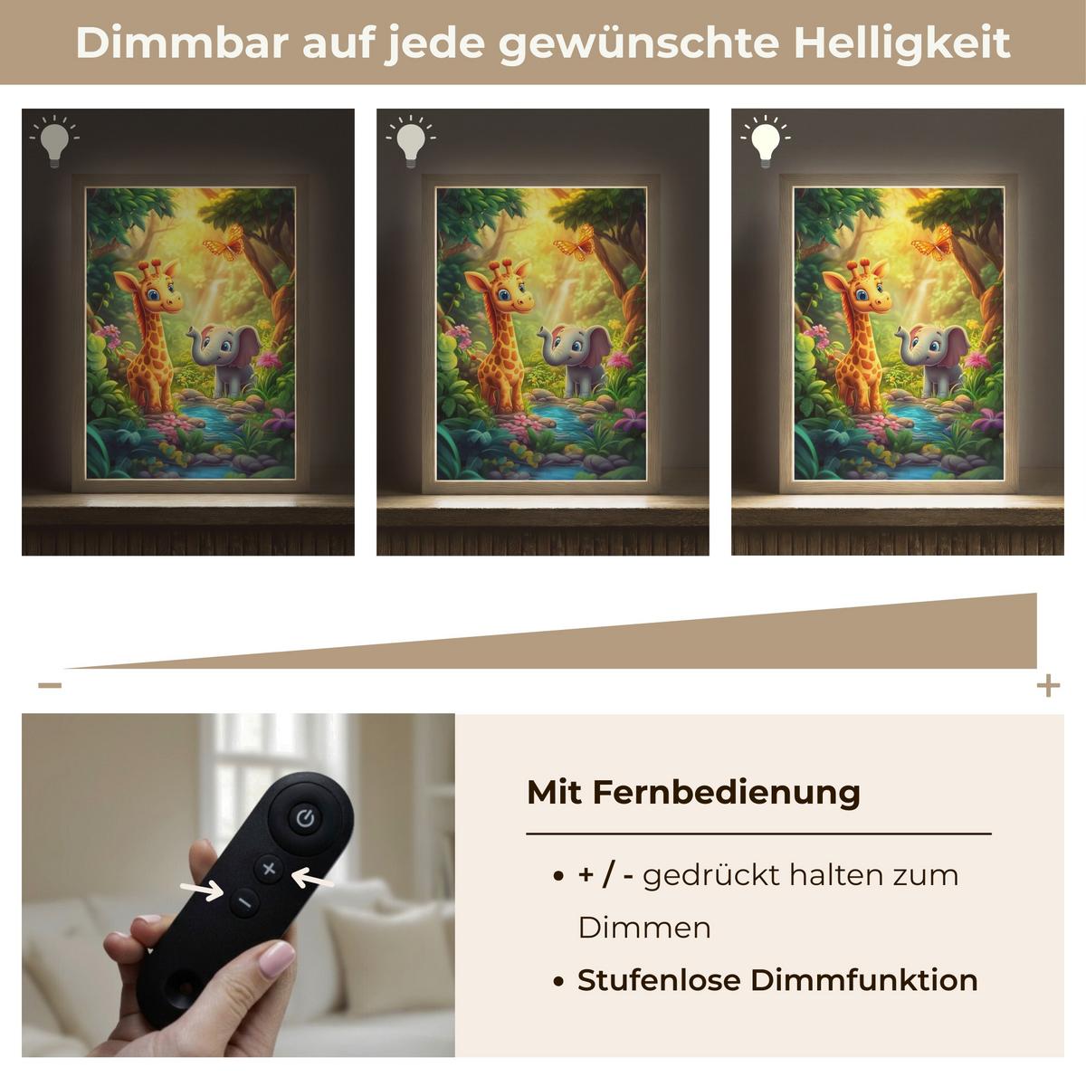 NACHTTISCHLAMPE MIT AKKU Giraffe - Elefant - Blumen - Dschungel 30x40 cm - Grün, Holzwerkstoff (8/30/40cm) - OnlyWow