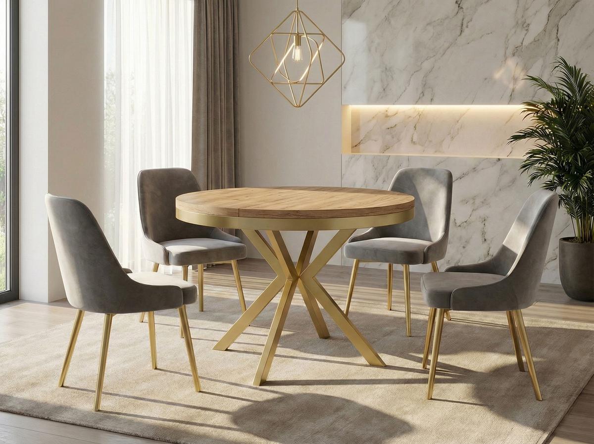 ESSTISCH Dina runder ausziehbarer, Craft Eiche 120-200/100/76 cm - Eiche Wotan/Goldfarben, Holzwerkstoff/Metall (120/200/76cm) - WFL GROUP