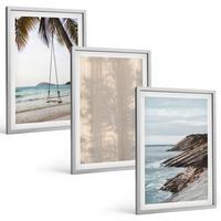 BILDER SET 3er Set - 40x60 cm Silberner Rahmen - Sommerlicher Sandstrand mit Meerblick - Silberfarben, Kunststoff (40/60cm) - TULUP