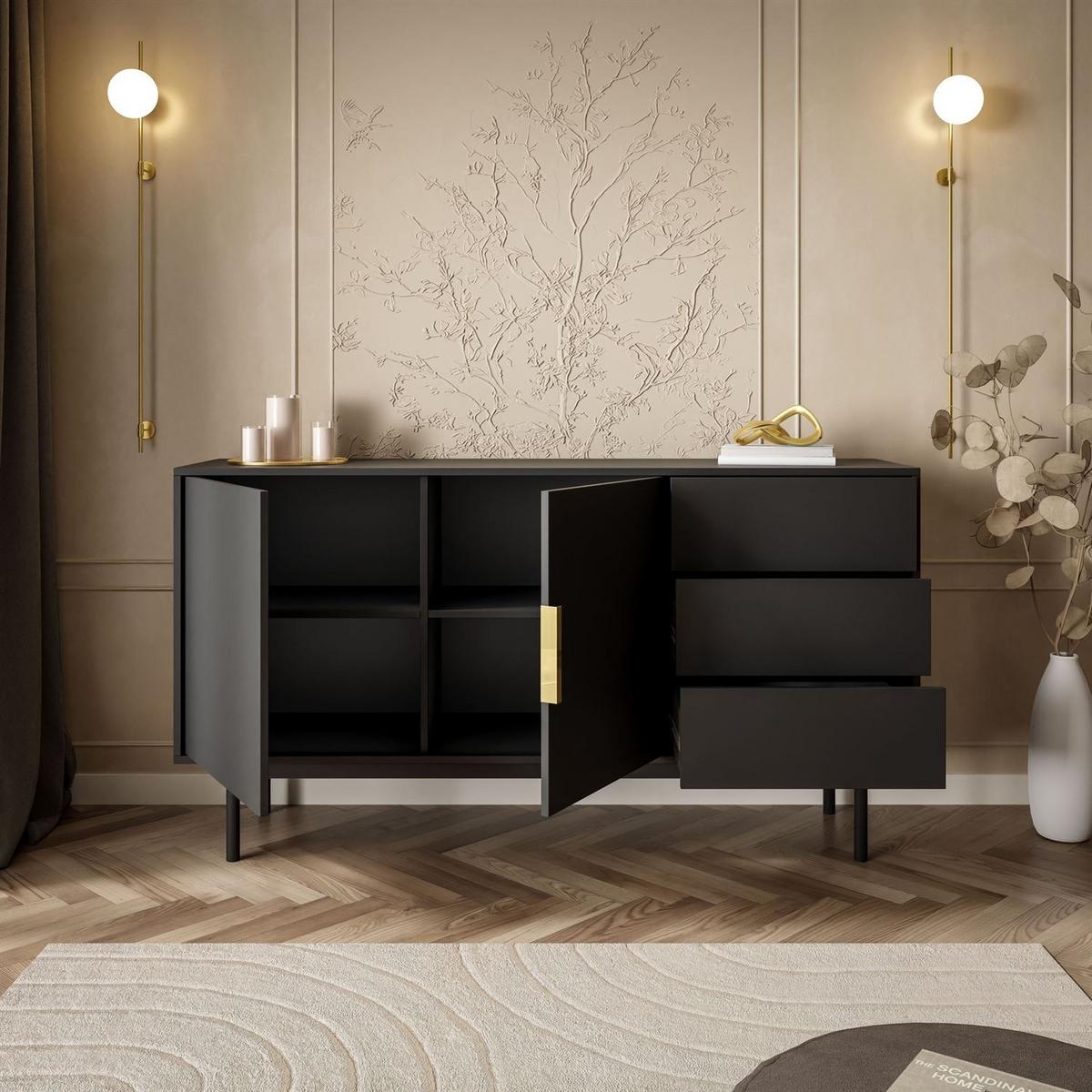 SIDEBOARDS MIRACLE 2D3S mit Schubladen Schwarz - Schwarz, Holzwerkstoff (154/82/39cm) - Lookway