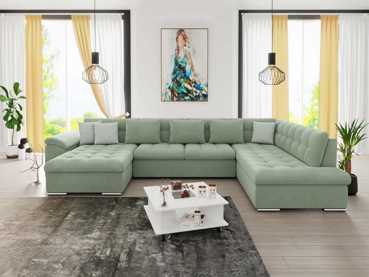 WOHNLANDSCHAFT Niko Bis, Seite: Links - Hellgrün, Holz/Textil (348/76/205cm) - MIRJAN24